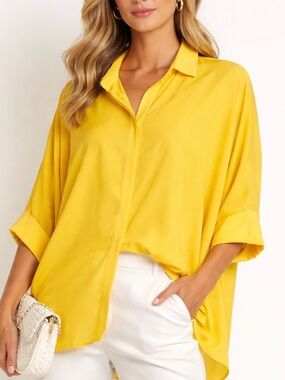 Trina Turk Bright Yellow Button-Down Relaxed Shirt